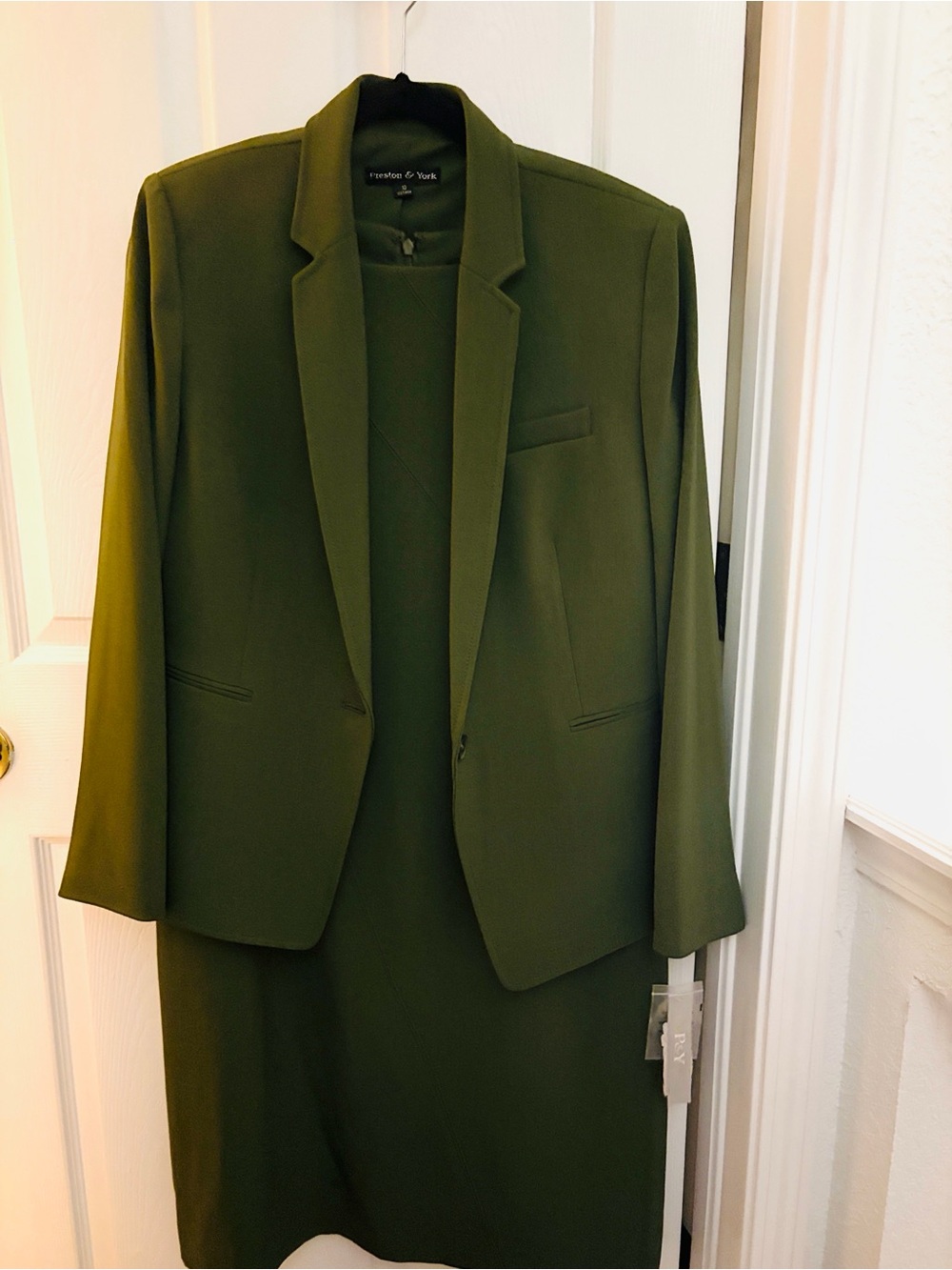 Tahari ASL Olive Blazer and Sheath Dress Set